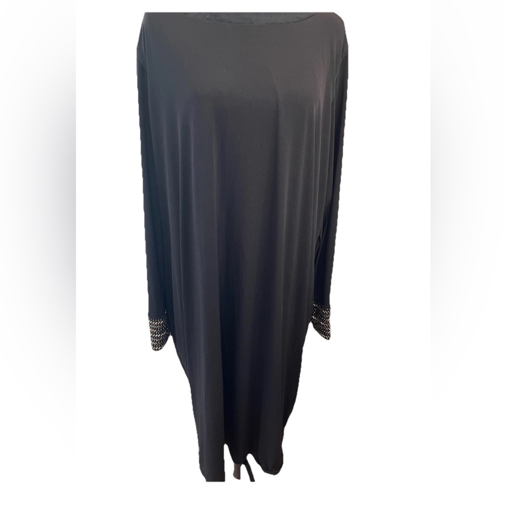 Calvin Klein women all black size 20W zip back dress metal stud cuffs slit sleev